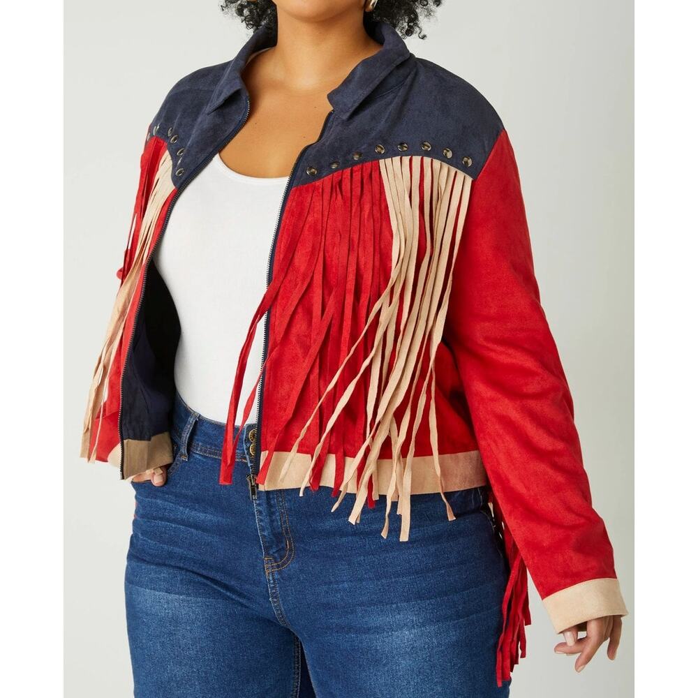 Star Spangled Cowboy-chic Fringed Vegan Suede Jacket | Women’s Size 10/L | NWT - Picture 4 of 4